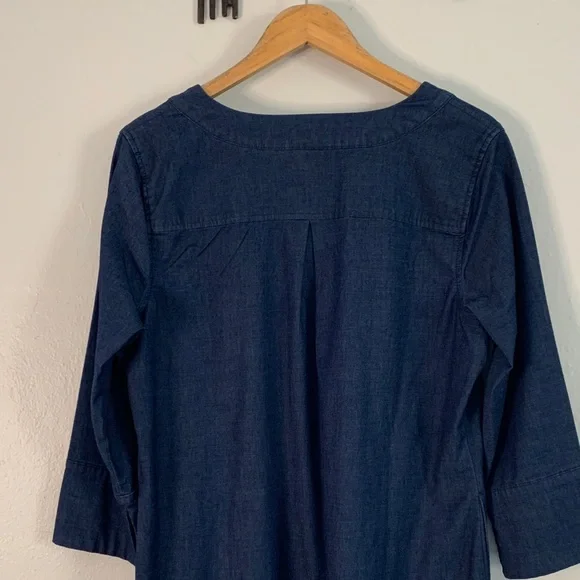 Kim Gravel chambray dark wash denim shift dress with pockets women’s size medium - Picture 7 of 10